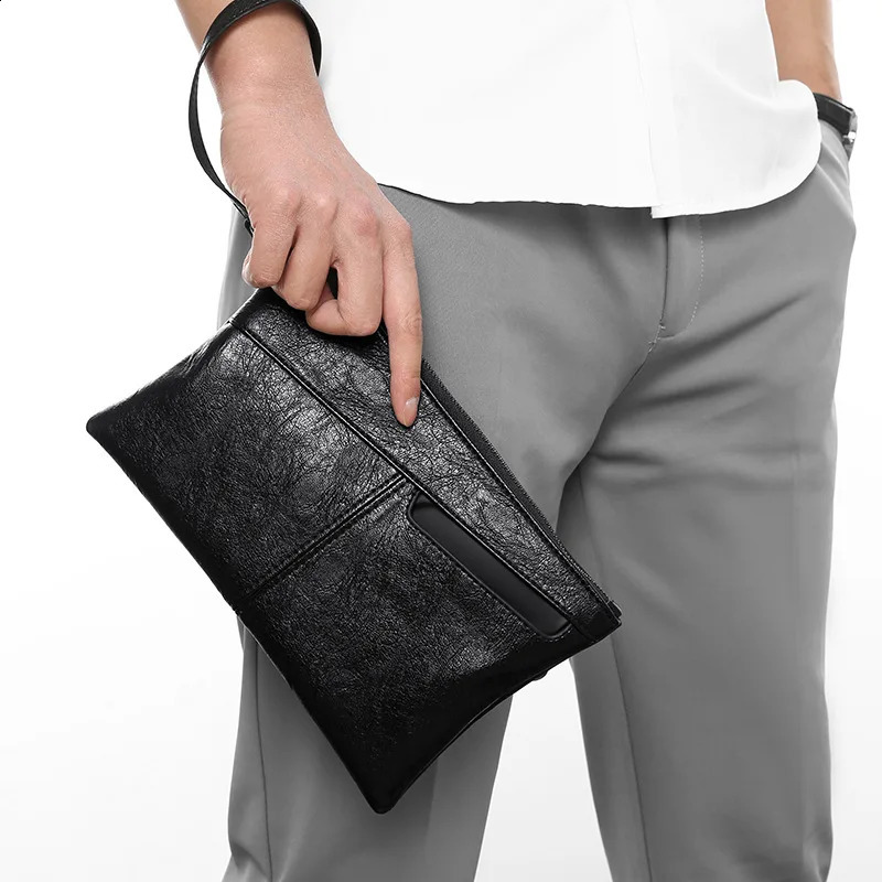Xiaop handbag mens simple and fashionable envelope mens high-end PU leather phone bag large capacity soft clutch bag 240812
