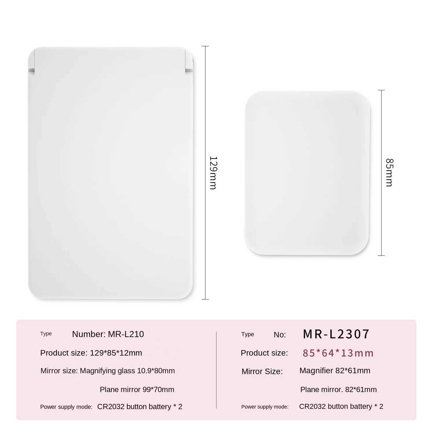 Double sided travel portable folding makeup mirror with LED light mini makeup mirror womens compact pocket handheld mirror W240813
