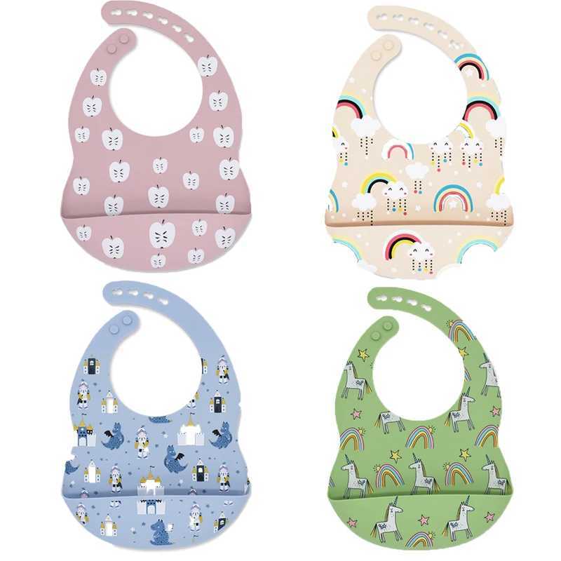 Bibs Burp Cloths Baby Cute Cartoon Silicone Bib Set Adjustable Waterproof Stain Resistant Saliva Towel Toddler Aprons Burp Cloth Feeding StuffL4812