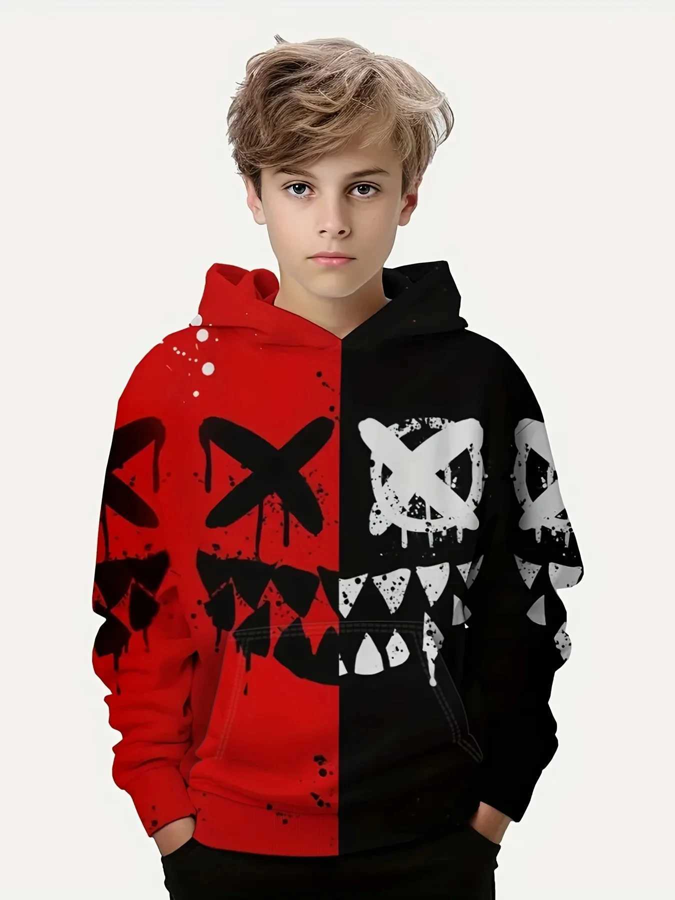 Kids Smiling 3D Print Hoodies Boys Clothes Casual Pullover Boy Hooded Long Sleeve Sweatshirt For Children Spring Fall Kids TopsY240814