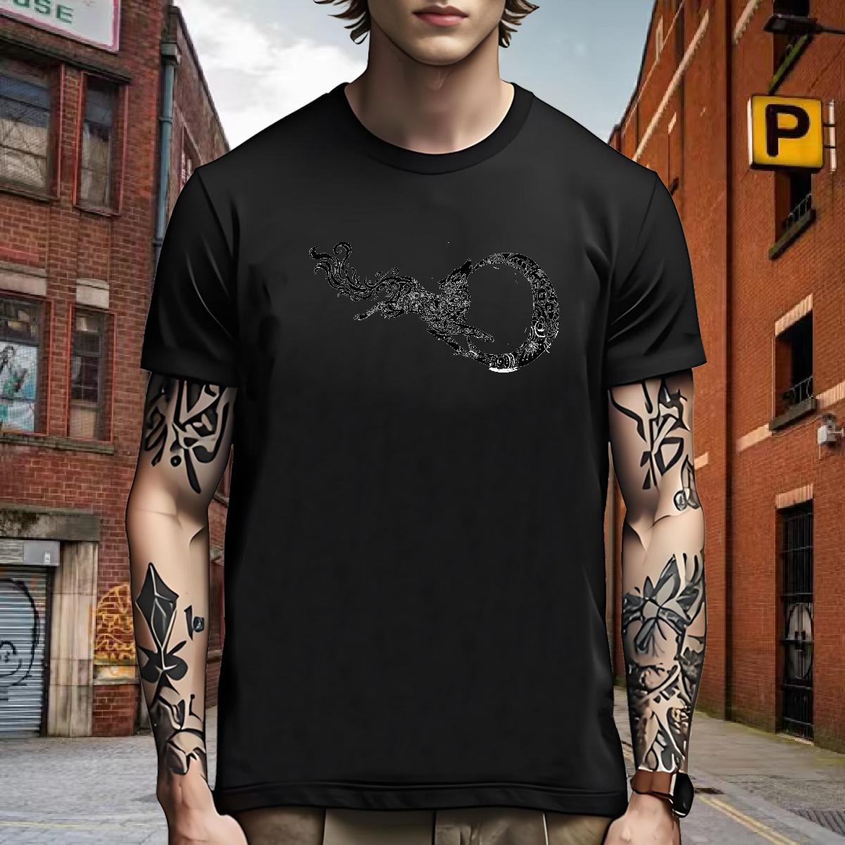 Popular Men T Shirts wolf O-Neck Short Sleeve Street Black White 230g 100% Cotton Tshirts Brand Tee Shirt