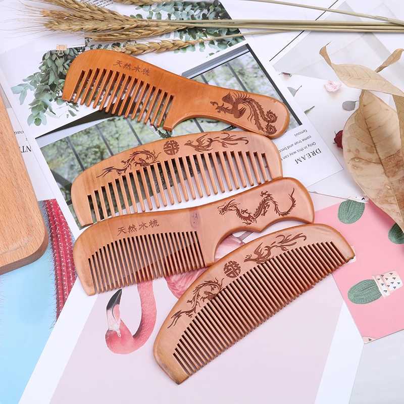 1 anti-static head massage hair care woodworking tools beauty accessories natural peach wood comb closure teeth W240813