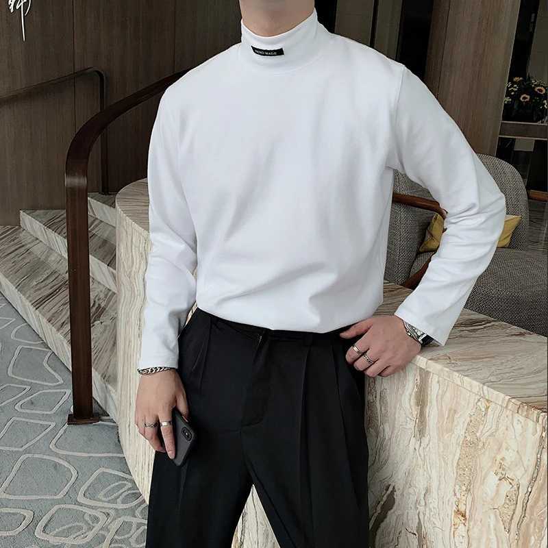Brand Clothing Mens Spring High Quality Long Sleeve T-shirt/Male High Collar White Black Green Casual Shirts S-3XLM240814