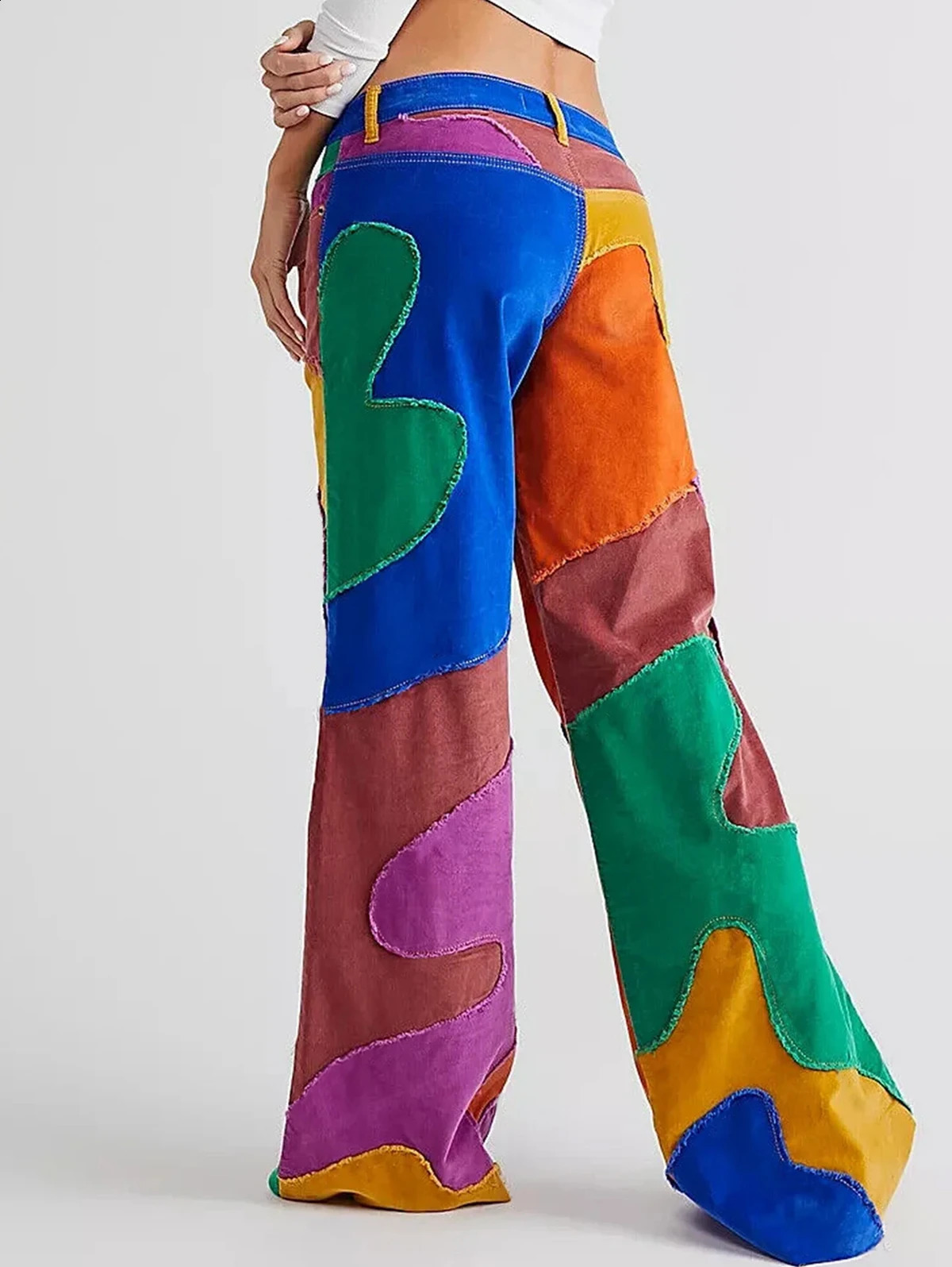 Chic Color Plaid Women Pants Patchworked Flare High Waist Wide Leg Casual Pants Stretchy Color Block Pants Autumn Streetwear 240813