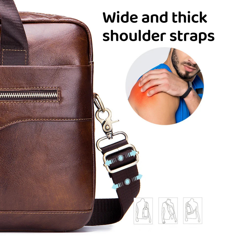 Briefcase Shoulder Messenger Bags Mens Genuine Leather 14-Inch Laptop Bags Mens Briefcase Office Business Handbag 240813