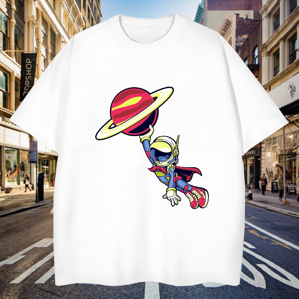 T shirt 230g Pure Cotton cosmonaut Spring Summer Breathable Crew Neck Custom Cartoon Men Tops Tees New Arrival Popular Clothes