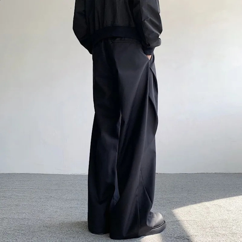 NOYMEI Mens Split Pleated Diamond Shaped Pants Loose Casual Suit Pant Wide Leg Black Trousers 2024 Spring Cleanfit WA3647 240813