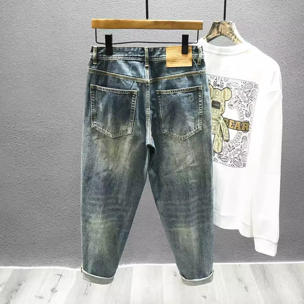 30 American summer jeans men's cropped versatile design trendy fashion slim casual pants