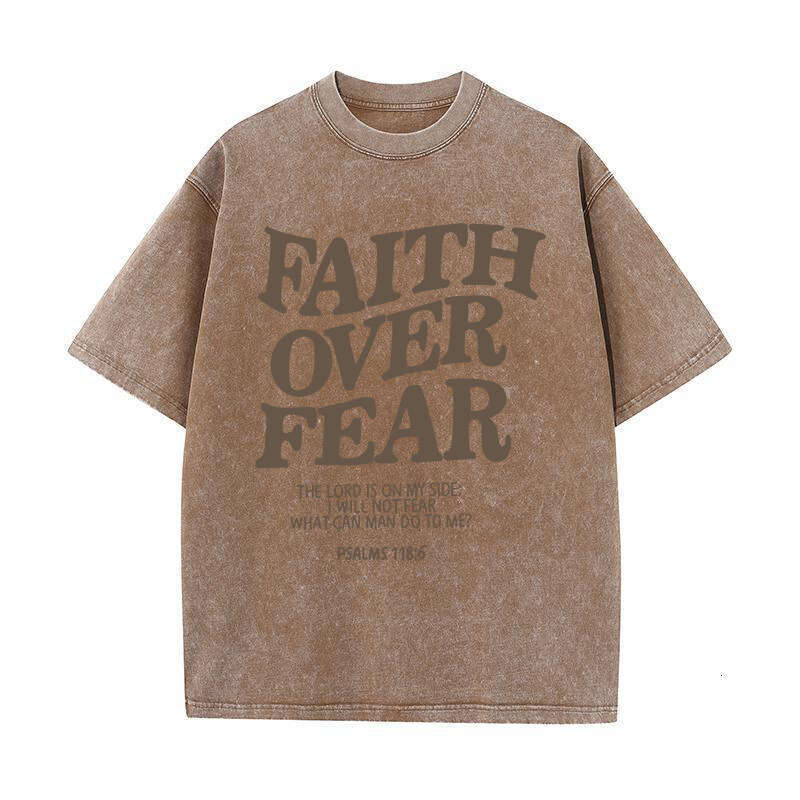 OVER FAITH FEAR Letter Slogan T-shirts for Women Men Popular Positive Quotes T Shirts Christianity Jesus Gift Cotton Tees Tops ees ops