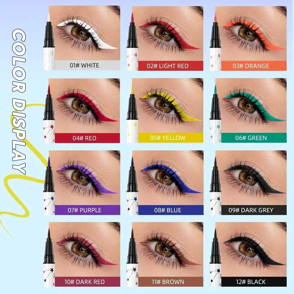 QIBEST 12 Colors Eyeliner Liquid Waterproof Matte Liquid Eyeliner Pen Long Lasting Green Yellow Purple Blue White Eye Liner Pens Y240813