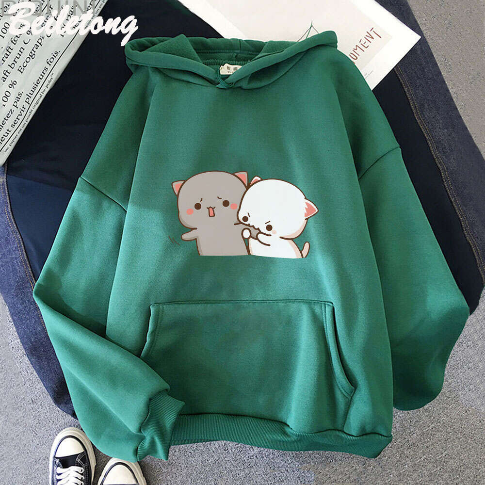 And Goma Long Sleeve Sweatshirt Peach Cat Mochi Cute Romantic Kawaii Boyfriend Love Haruku Plus Size Hoodie