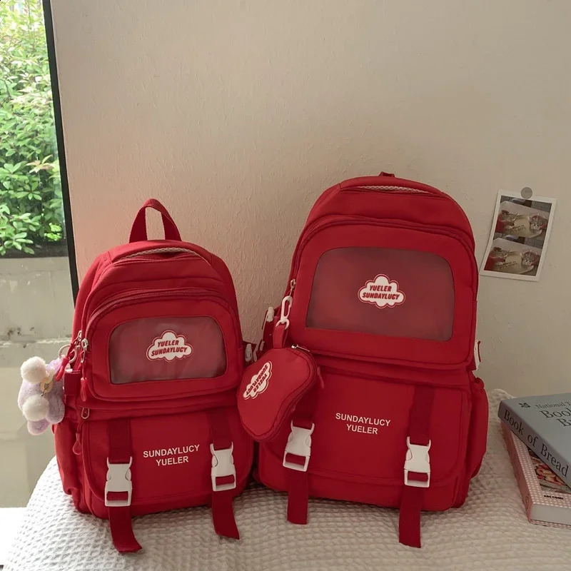 Aesthetic Backpack Cute School Bags with Transparent Pocket Young Women School Backpack Waterproof Book Bag Fashion 240813