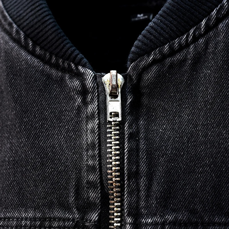 casual fully matched ribbed stand up collar denim jacket mens zipper slim fit street fashion retro 240808