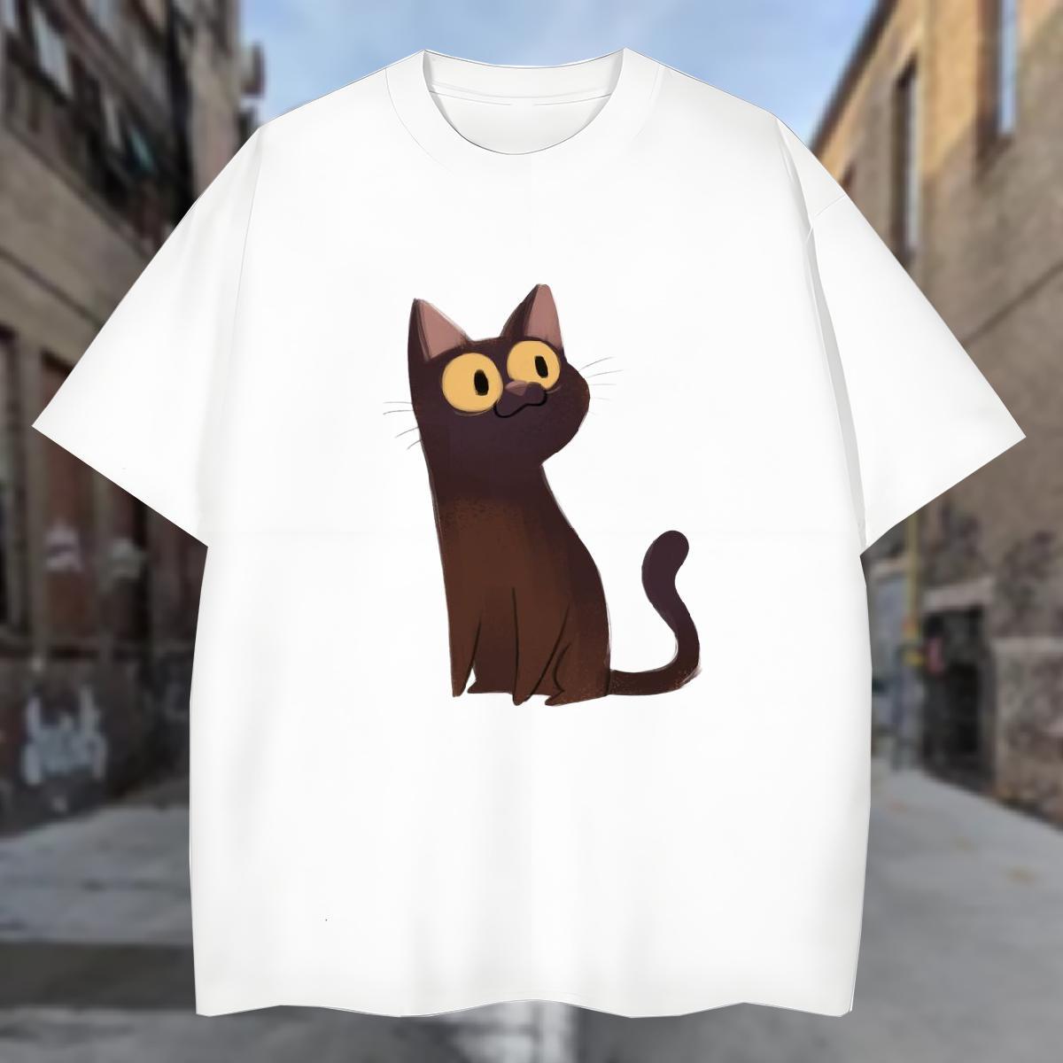 T Shirts Men 230g Cotton cat Hip Hop Short Sleeve Soft Custom Cartoon Mens Tshirts New Unisex Tees Shirts