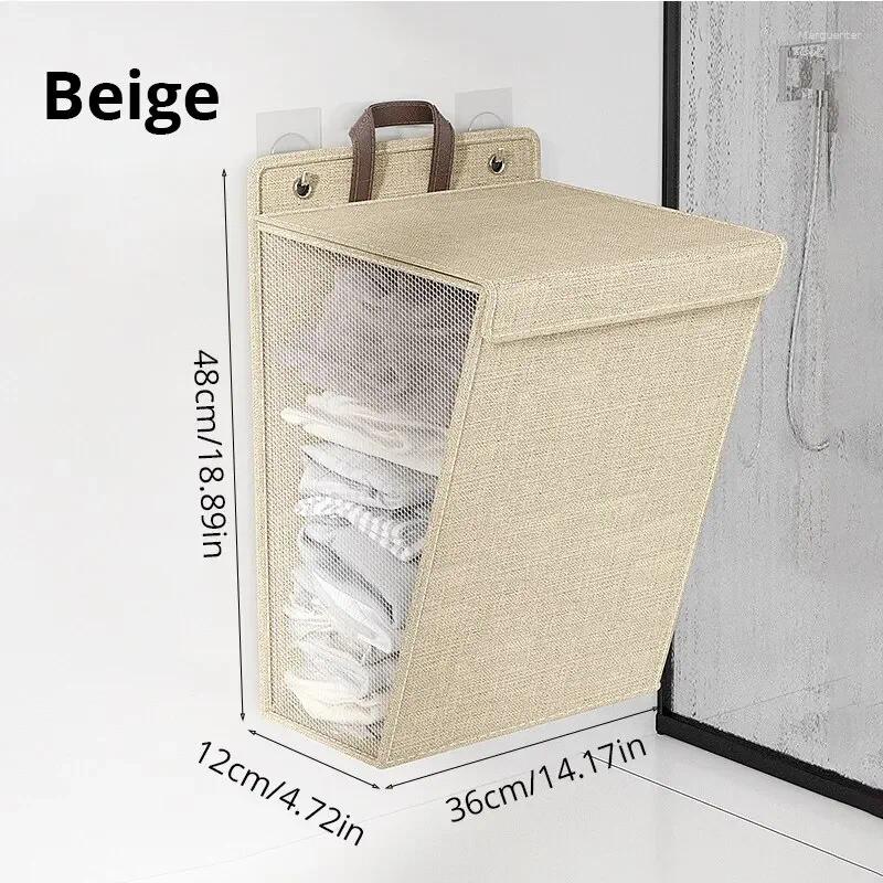 Laundry Bags 1pc Foldable Adhesive Basket Hamper Multifunctional Punch Free Wall Hanging Washing Clothes Mesh Hook Organizer