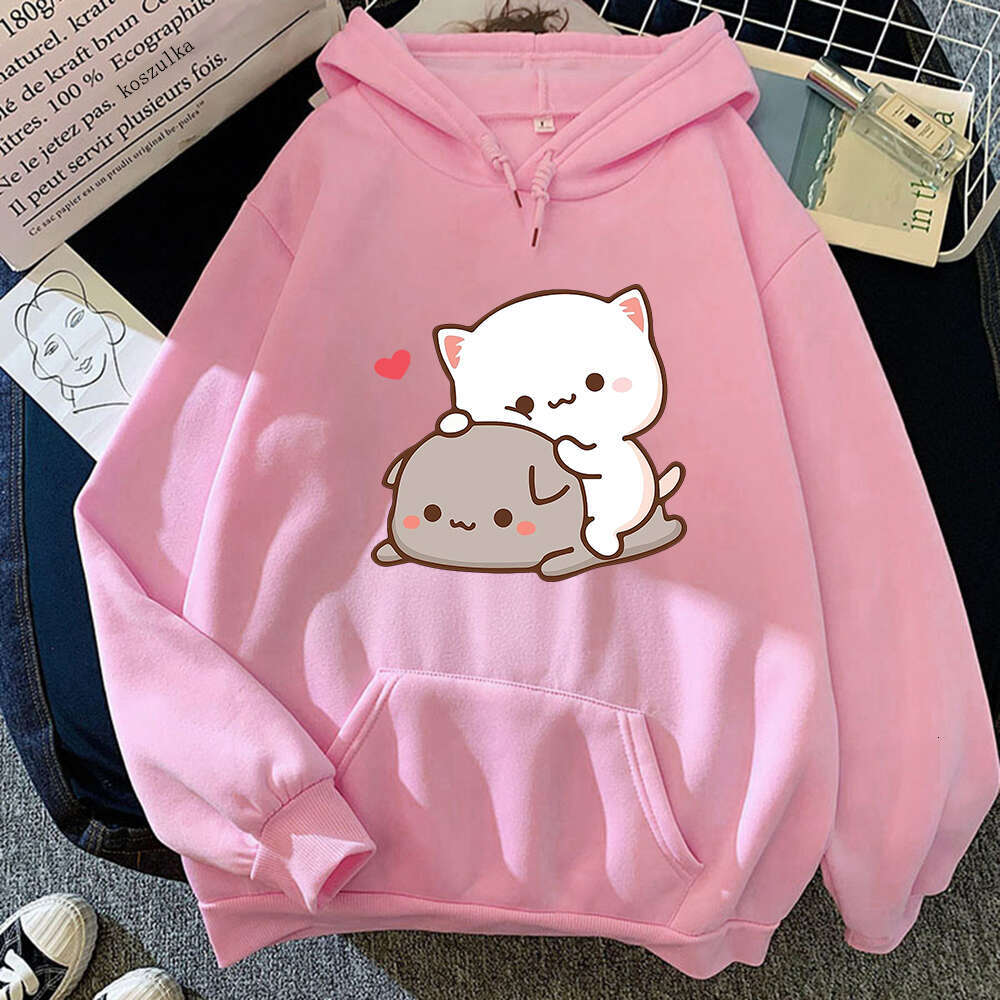 Rubber Haruku And Peach Cat Women Plus Size Hoodie Long Sleeve Sweatshirt Loose Casual Streetwear Girl Korean Couple Clothing