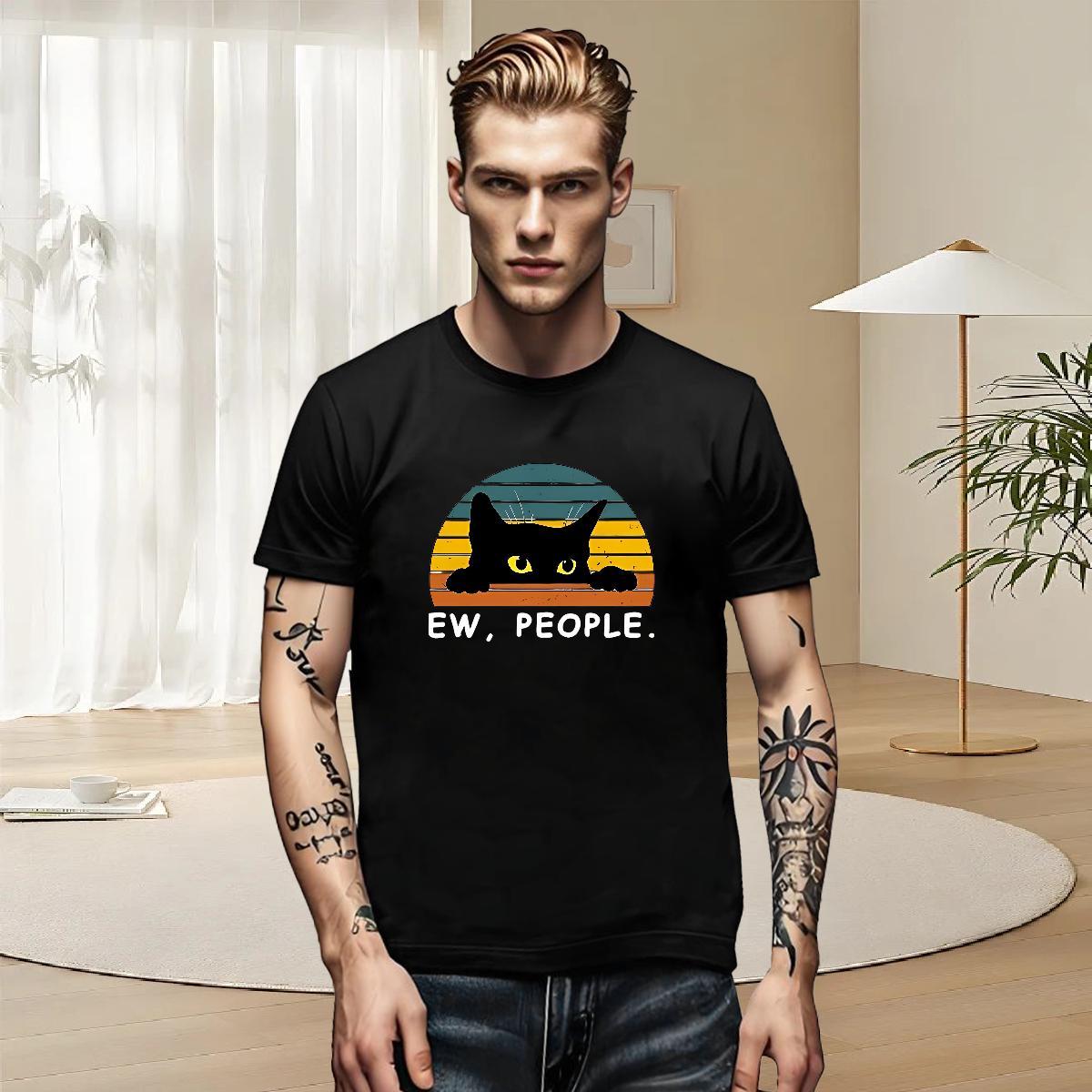 Cool Tshirt for Man Woman Street wear Hip Hop 230g 100% Cotton Skull Breathable Short Sleeve cat T-Shirts 2024 Designer Tops Tees