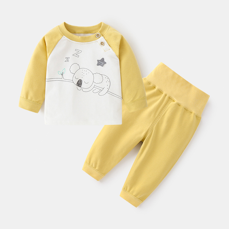 Baby underwear set Children's autumn and winter base autumn clothing 0-3 years old baby shoulder printed two-piece high-waisted long Johns