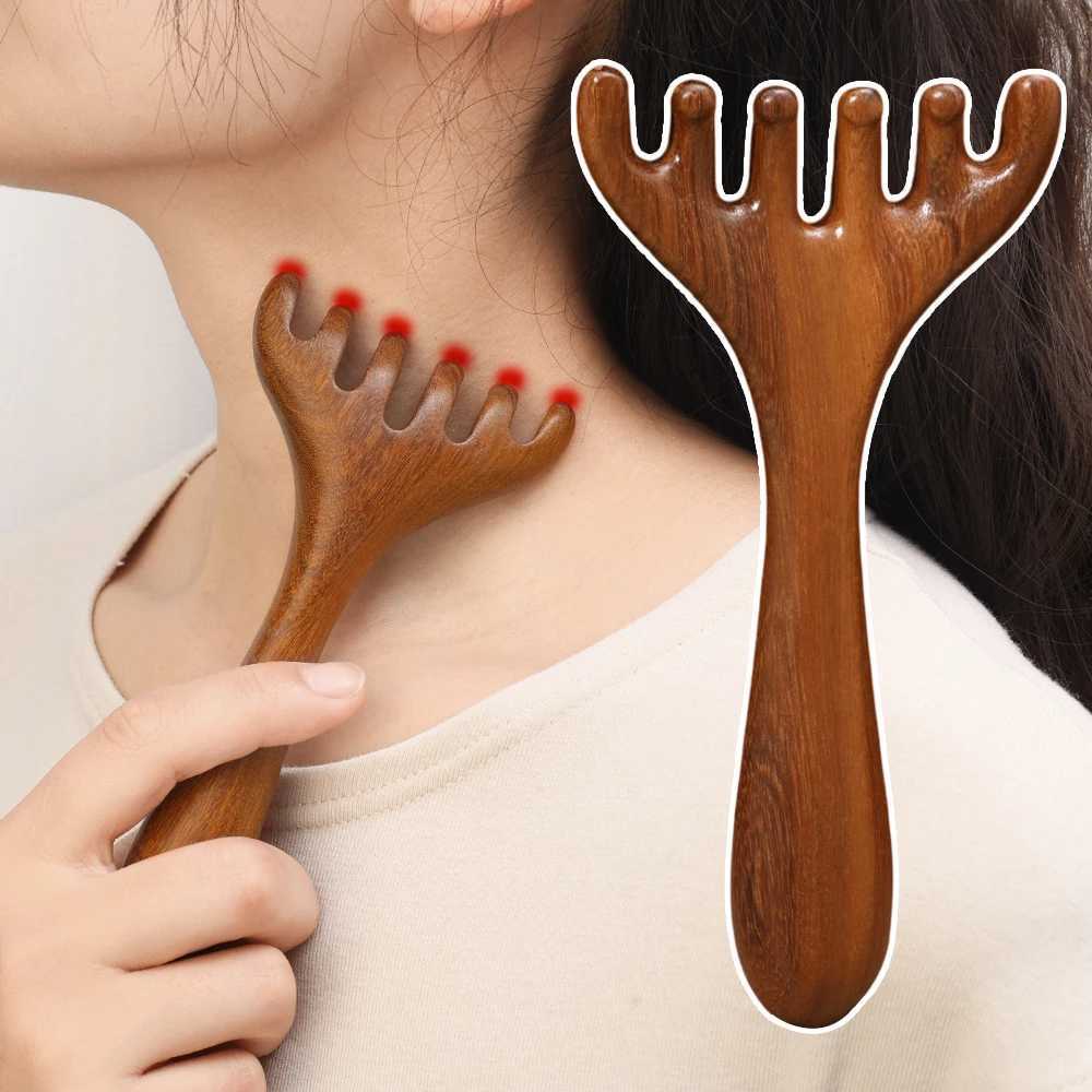 Antlers Head Noon Wood Massager Comb Improves Facial Circulation Five Claws Scalp Massager Guasha Tool Back Scraper Hydrotherapy Tool W240813