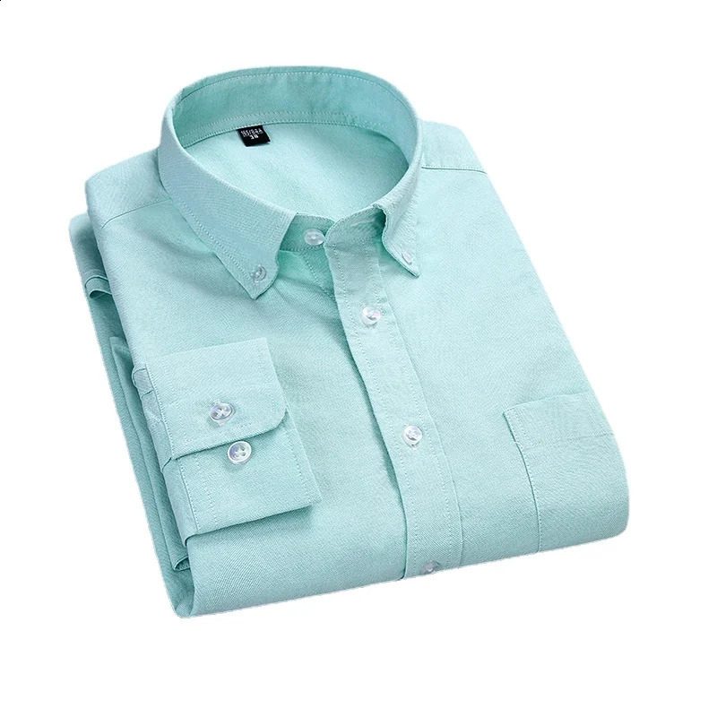 Quality 100% Cotton Oxford Shirt Mens Long Sleeve Casual Comfortable Breathable Button Pocket Men Solid Dress Shirts 240814