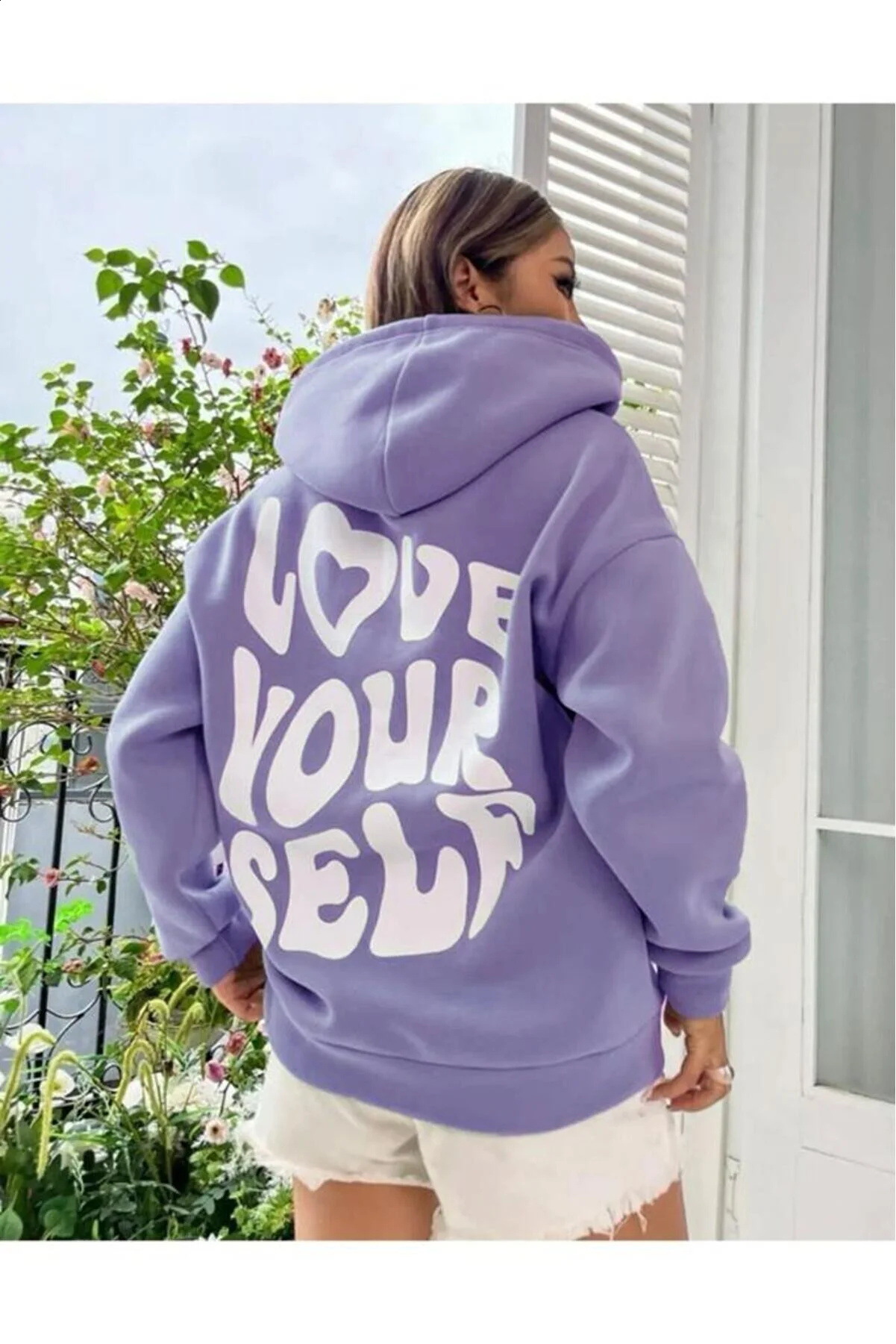 Love Yourself Hooded Off Shoulder Hoodie Solid Letter Hoodie Oversized Hoodie 240722