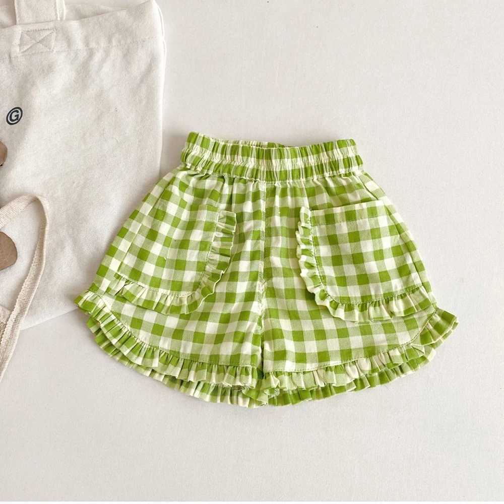 1-6 year old girls pleated shorts summer childrens baby flat shorts pocket design casual elastic waist hot pants childrens clothing W240813