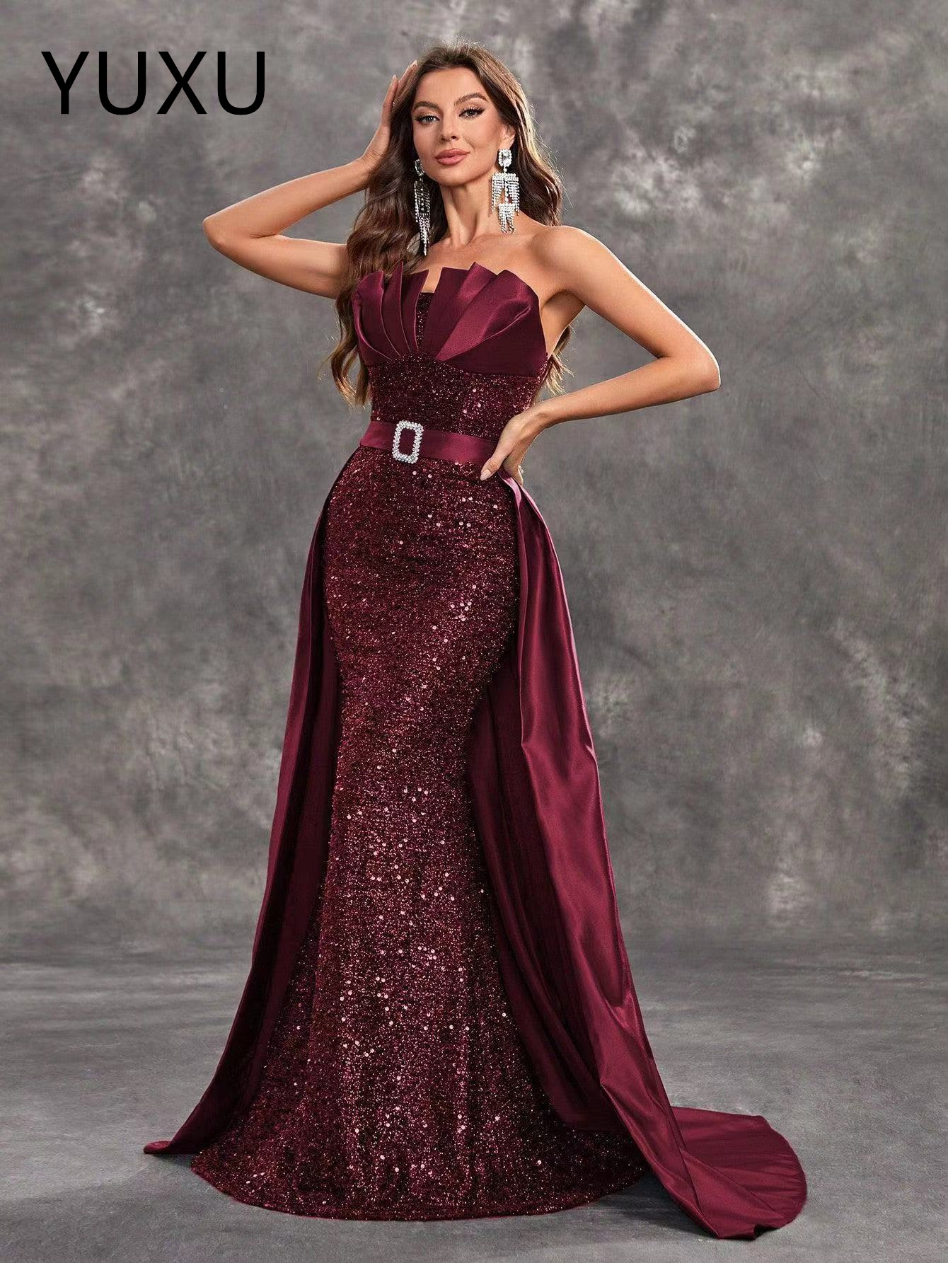 2024 Elegant black red Evening Dress With Detachable Skirt sleeveless Off Shoulder Pearls Beads Arabic Middle East Formal Mermaid Prom Dress Custom Ma