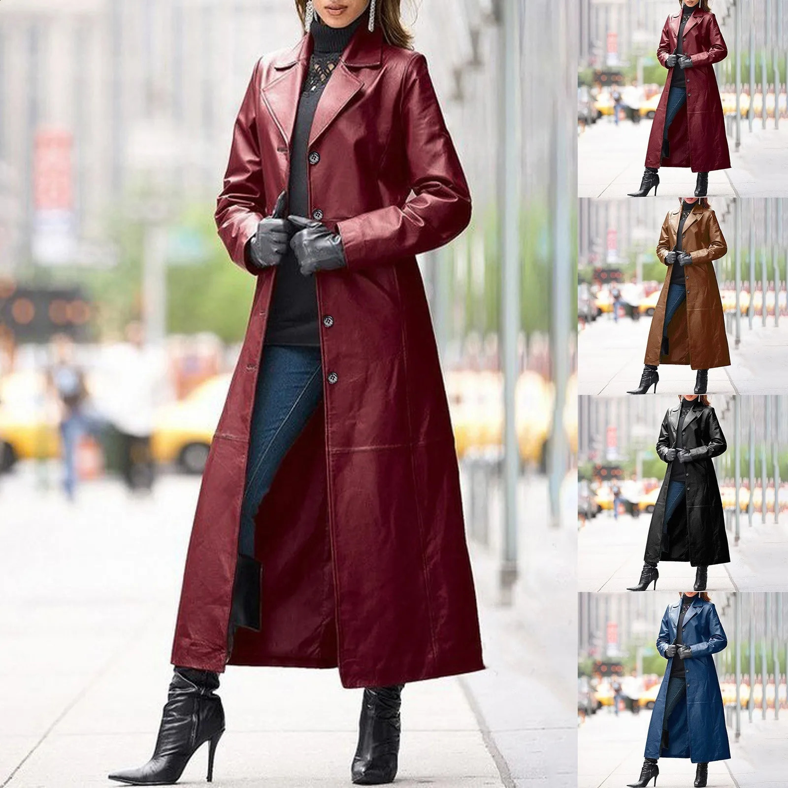 Women Fashion Windbreak Solid Coat Business Temperament Long Overcoat Slim Warm Leather Jacket Chaquetas 240813