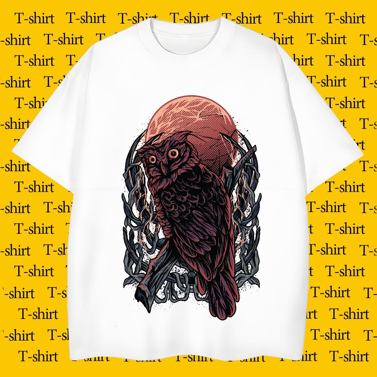 Comfortable T Shirt For Man Owl Crew Neck Breathable Anime Printing Street Custom Printed 230g Pure Cotton Men Tops Tees 2024 DIY Clothings