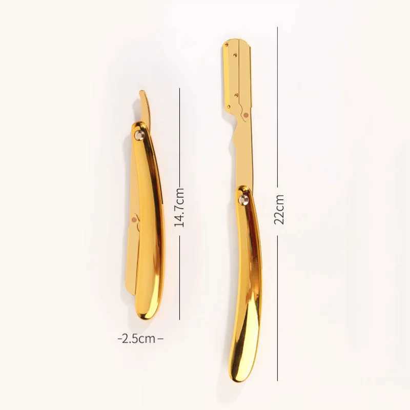 Electroplated Gold Razor Manual Folding Shaver Straight Edge Shaving ABS Handle Beard Trimmer Barber Shop Facial Cleaning ToolsM240814