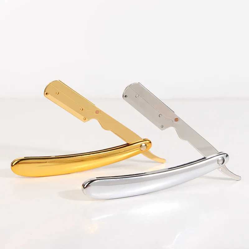 Electroplated Gold Razor Manual Folding Shaver Straight Edge Shaving ABS Handle Beard Trimmer Barber Shop Facial Cleaning ToolsM240814