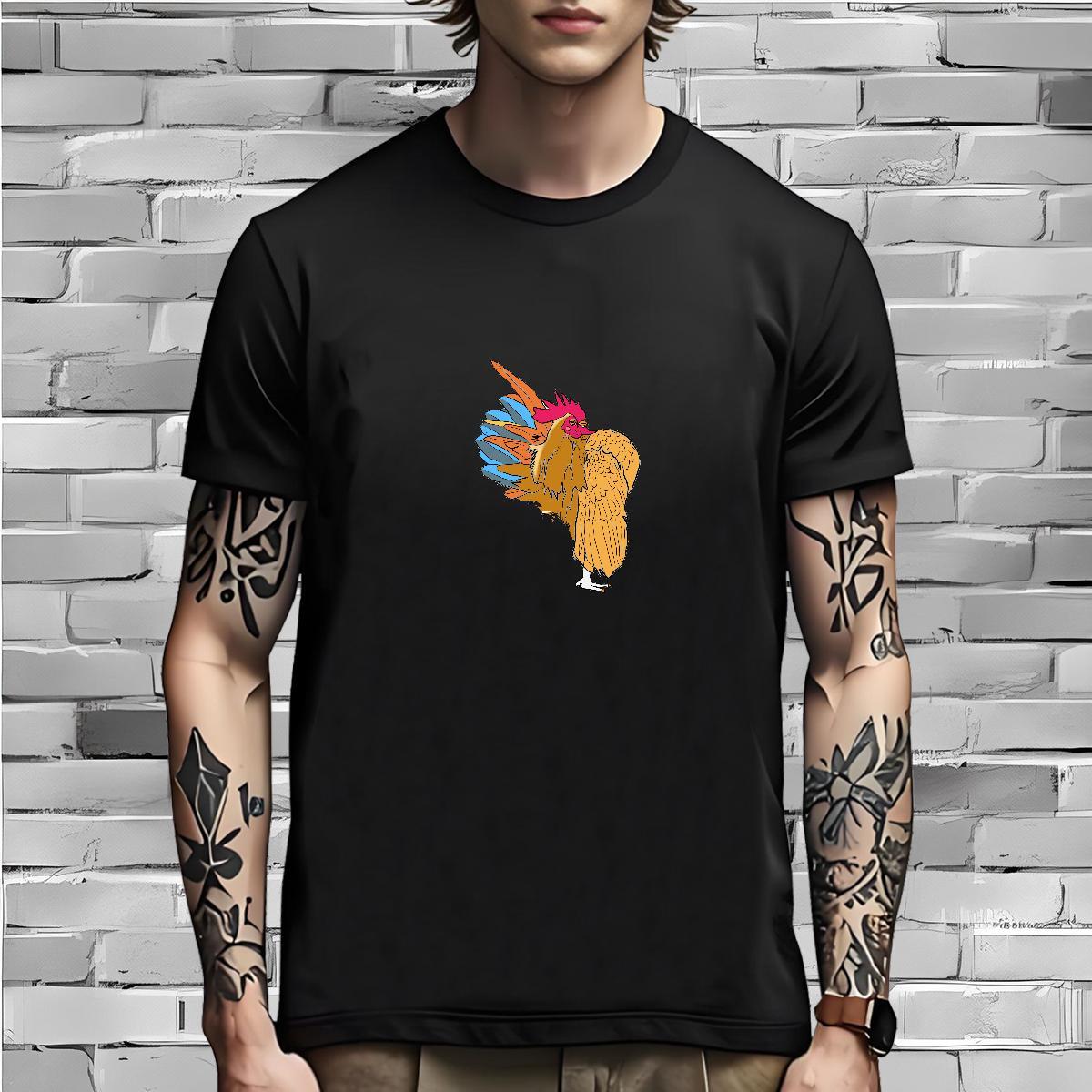 Loose Fit Mens T Shirts chicken Breathable Crew Neck Hip Hop Custom Cartoon 230g Cotton Tshirts Classic Casual Tees Shirts