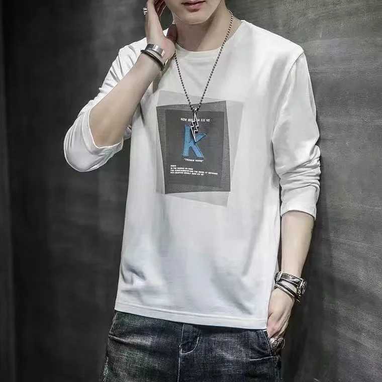 Spring New Mens Long-sleeved T-shirt Loose and Simple Spring and Autumn Mens Casual Long-sleeved T-shirt All-matchM240814