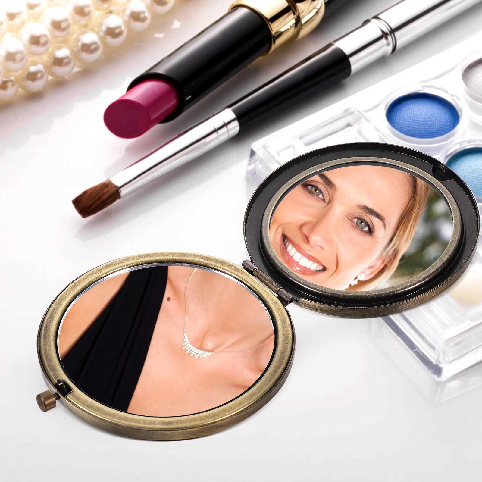 Folding vanity mirror travel wallet handheld small compact gift retro makeup metal lady W240813