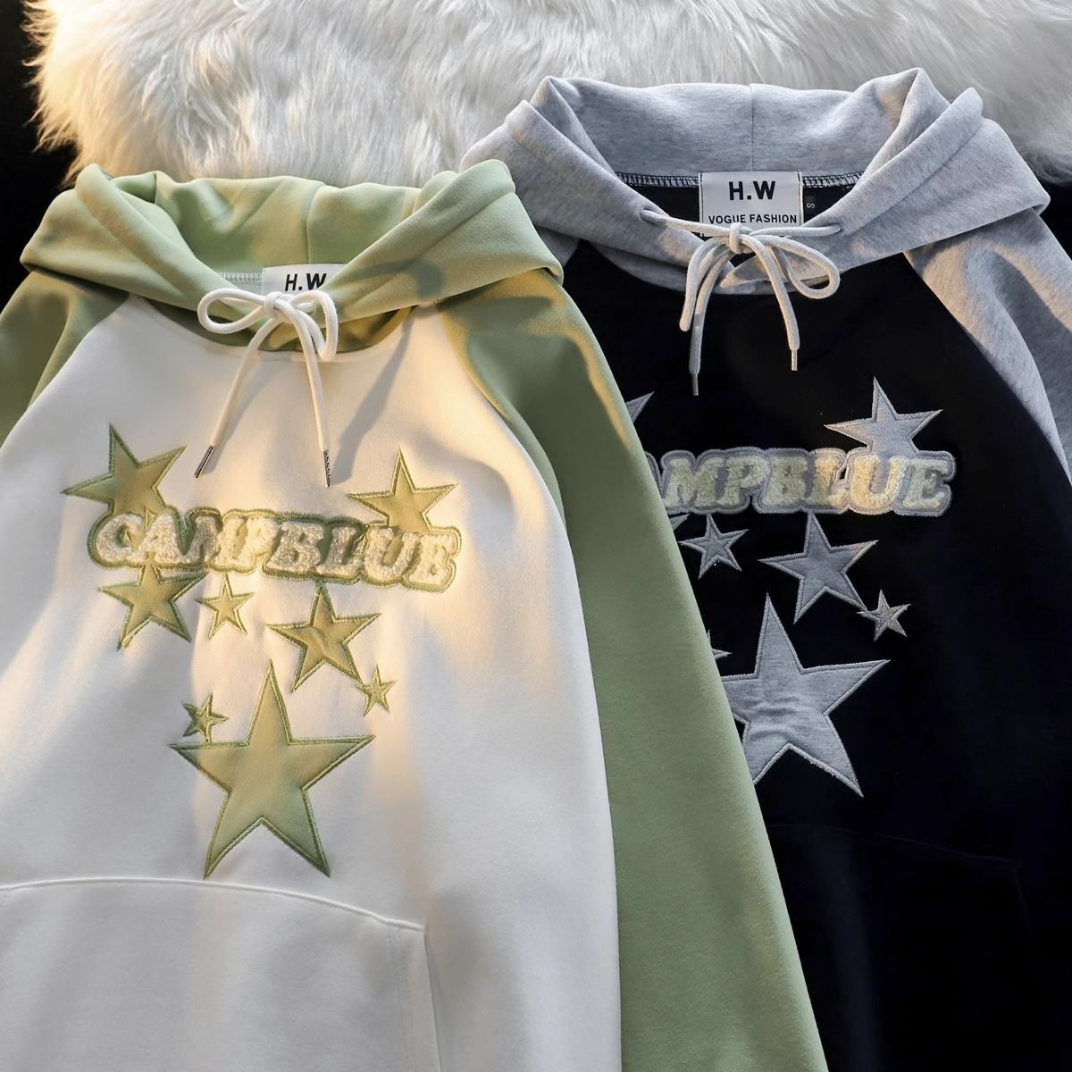 Huamian imitation cotton composite milk silk 280g # hooded sweatshirt oversized loose hanging feeling lazy long sleeved