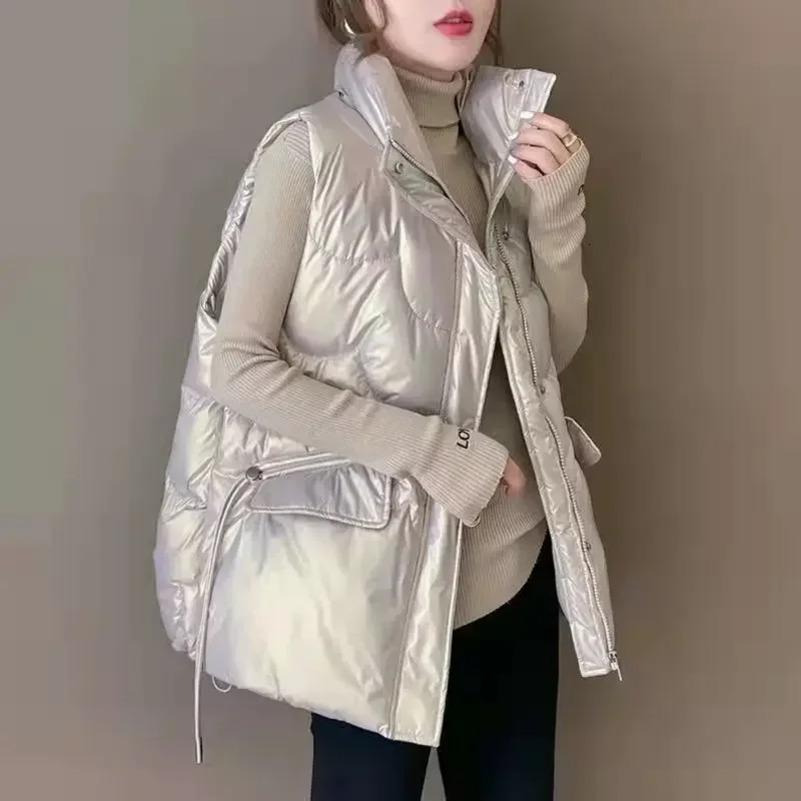 Down Cotton Vest for Women Autumn Winter Lightweight Vest Casual Loose Jackets Coats Women Fashion Sleeveless Parkas 240813