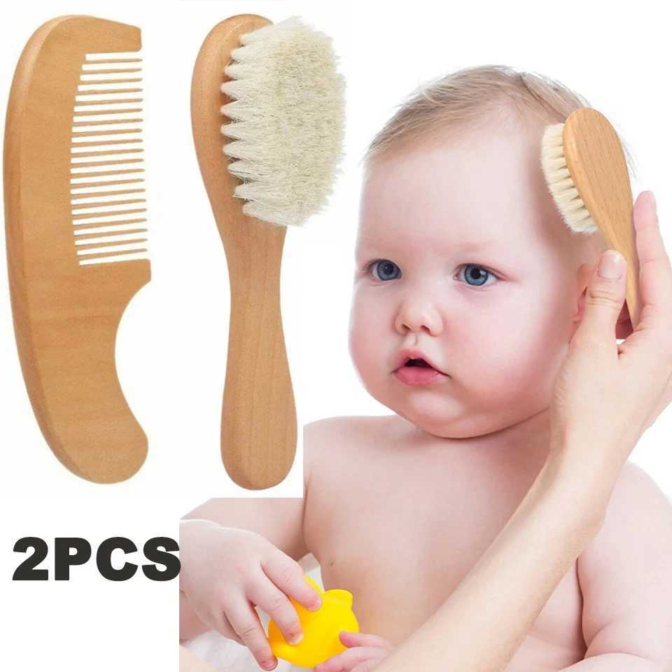 2 pieces of baby care hair brush beech soft wool wooden comb newborn massage comb baby shower and gift baby sleep soothing bed W240813