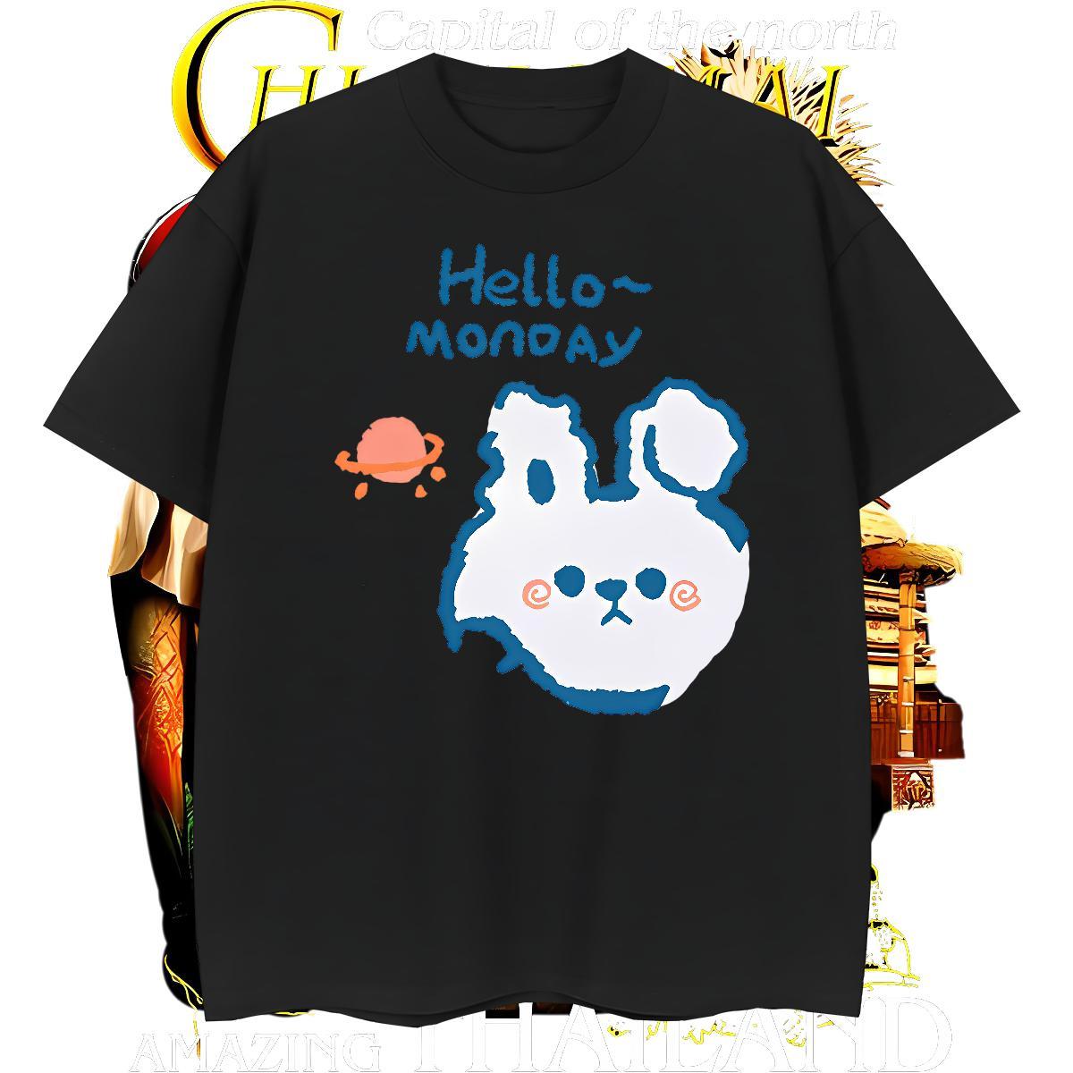 Classic Man T Shirts rabbit Short Sleeve O-Neck Sport Cartoon Print 100% Cotton 230g Tshirts Casual New Tees Shirts