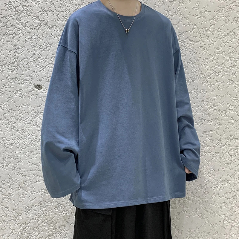 Loose Sweatshirts Men Solid T Shirt Neutral Streetwear Fashion Women Korean Clothes Cotton Pullover Long Sleeve T-shirts Man 240814