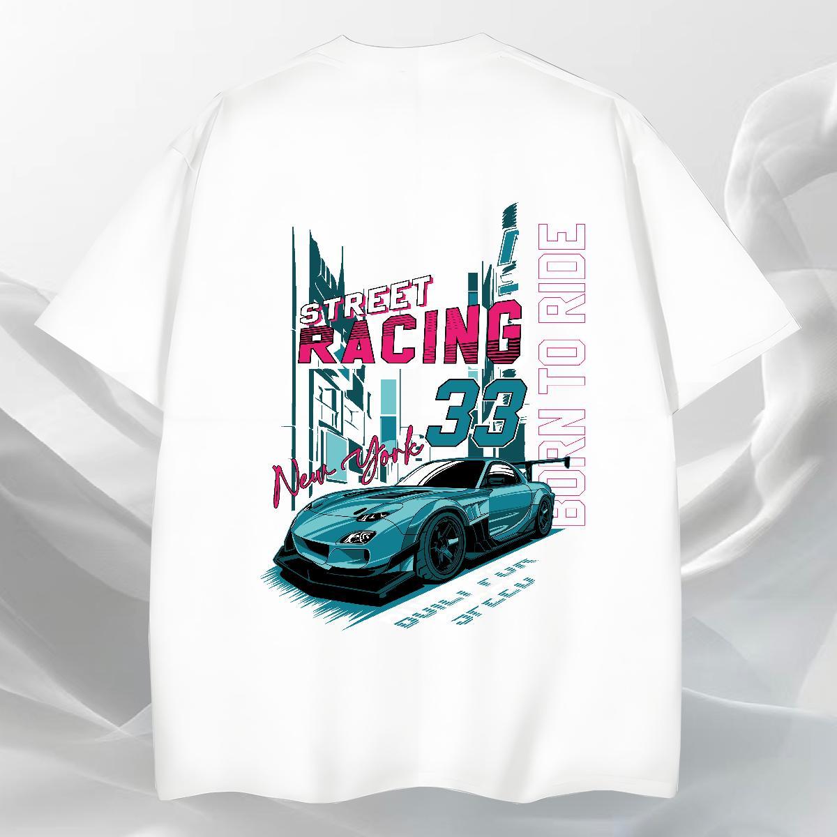 Loose Fit Men Tees Hip Hop 230g 100% Cotton Black Oversized Crew Neck car T Shirt For Man Customized Tops Tees