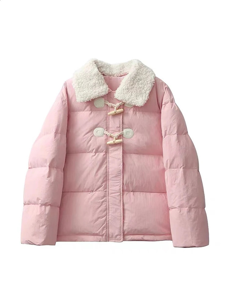 Womens Pink Parka Jacket Coat Long Sleeve Overcoat Harajuku Fashion Korean Thicken Warm Padded Jacket for Women Vintage Winter 240813