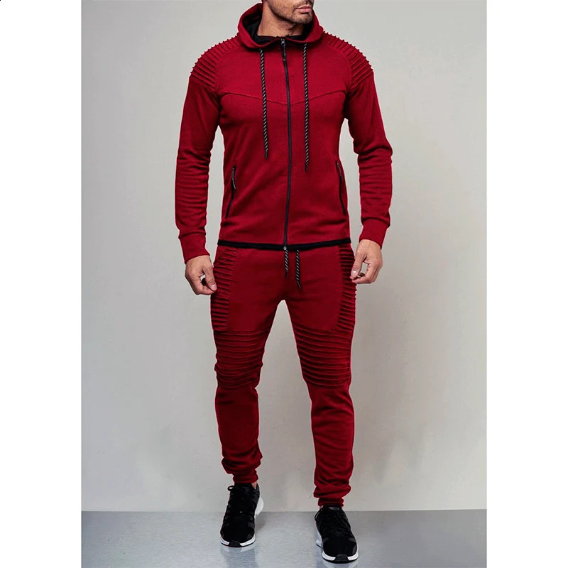 Autumn Winter Loose Casual Solid Color Hoodies Elastic Waist Pants Tset Men Hooded Zipper Drawstring Top Comfortable Trousers 240813