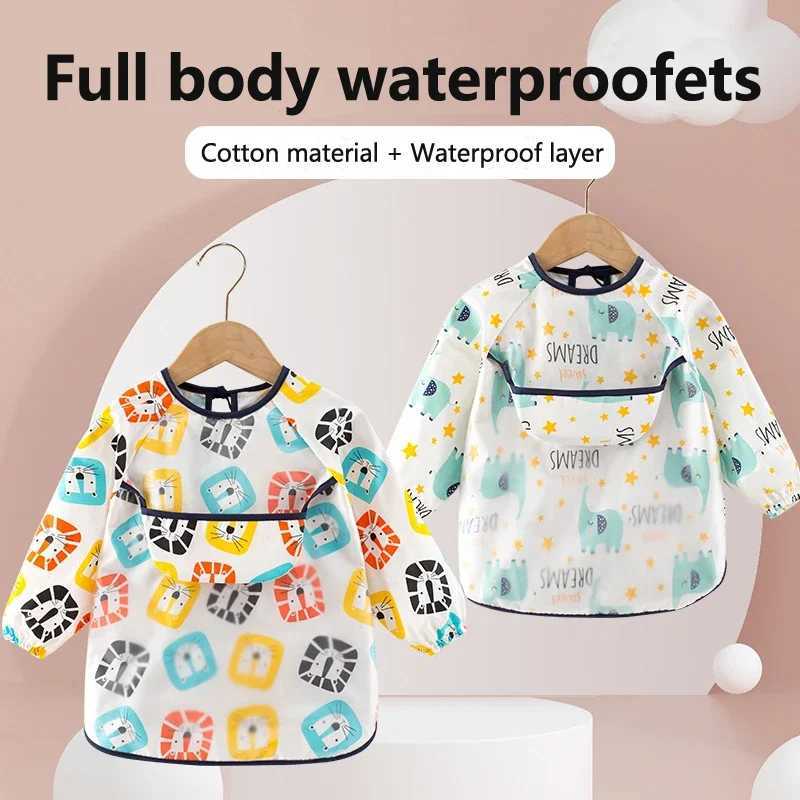 Bibs Burp Cloths Baby Bibs Cloth Waterproof Dining Clothes Long Sleeve Apron Children Feeding Smock Burp Reverse Dressing Painting ProtectL4812
