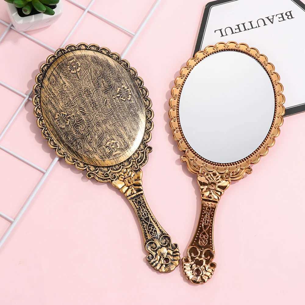 1 piece of retro oval handheld mirror womens standing makeup dress mirror makeup supplies W240813