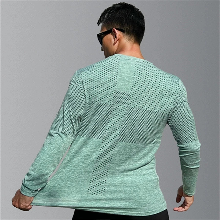 Mens Sport Long Sleeve Tops Quick Dry Fitness T-shirts Bodybuilding Gym Tees Casual Skinny Elastic Breathability Sportswear 240814