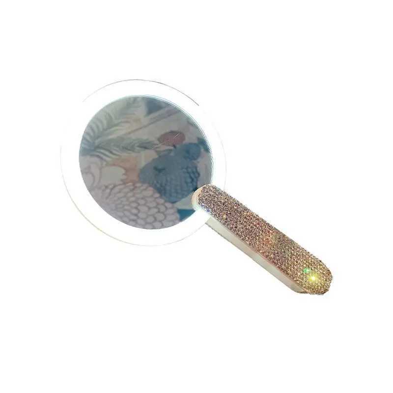 Portable makeup mirror with high brightness appearance horizontal diamond inlaid LED makeup light folding hand high-definition mirror W240813