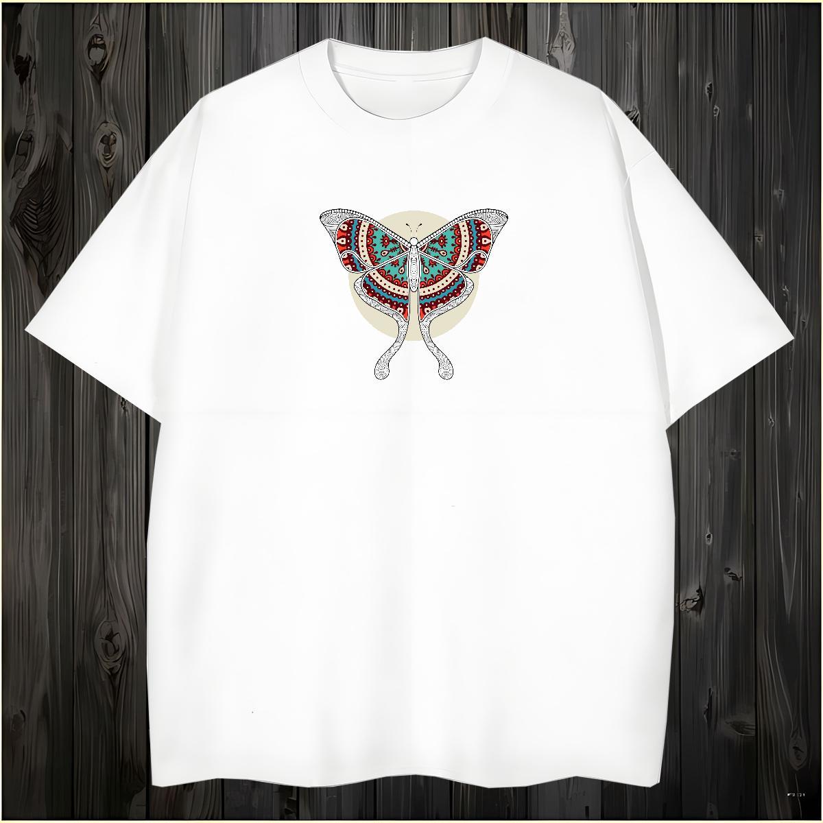 Classic T-Shirts for Men Butterfly O-Neck Short Sleeve Street Wear Anime 230g Pure Cotton Men Tops Tees 2024 Tees Shirts
