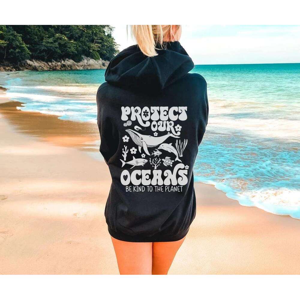 Riders Wave Surfing Hoodie Protect Oceans Save Our OceanSweatshirts Preppy Aesthetic Gifts Women Trendy Oversized Pullover