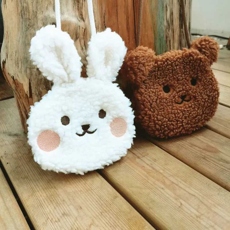 2024 New Childrens Messenger Bag Girl Cartoon Bear Plush Shoulder Bag Childrens Cute Rabbit Bag W240813