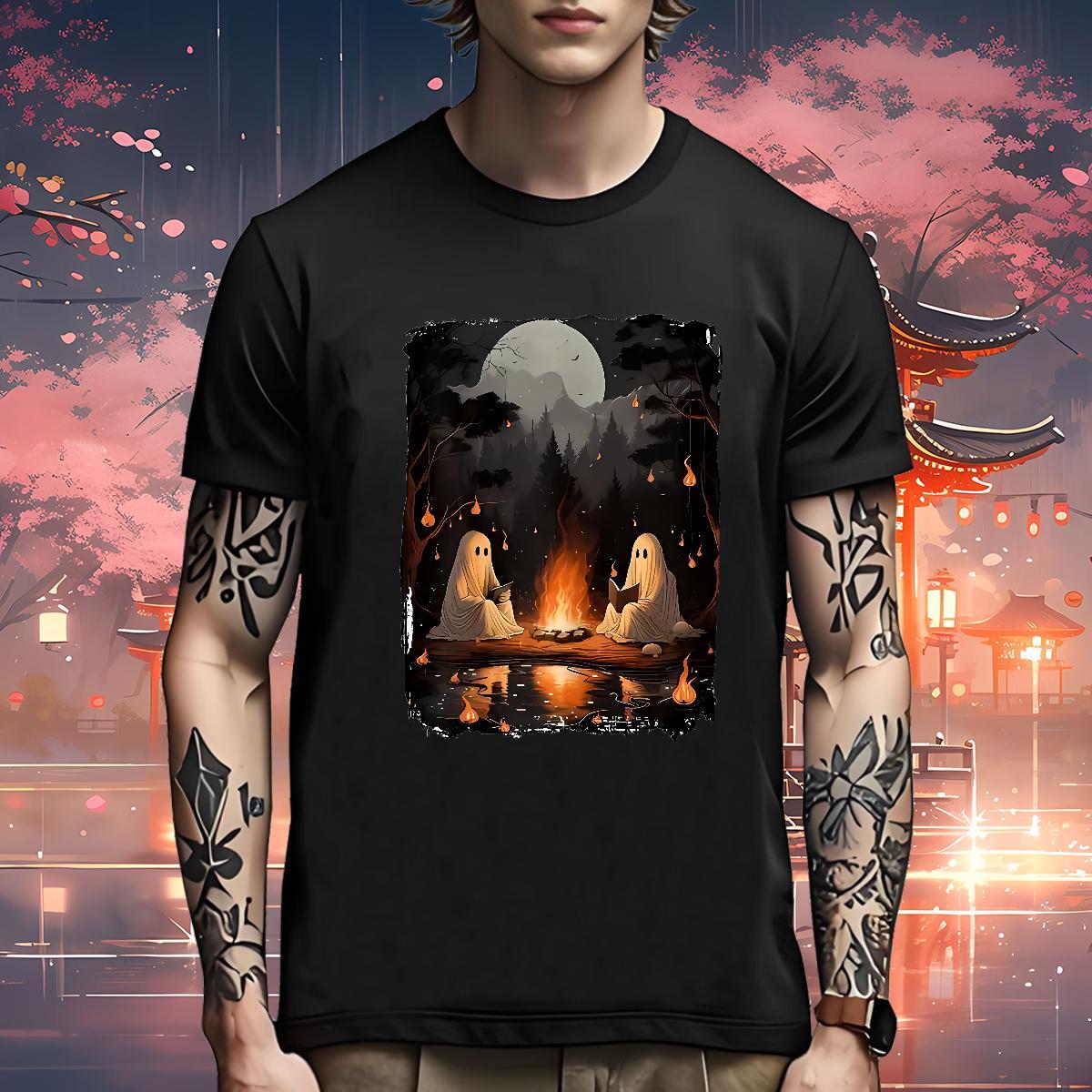 Loose T-Shirts halloween Crew Neck Breathable High Street Hip Hop White Plus Size 230g Cotton Mens Tshirts 2024 New Tops